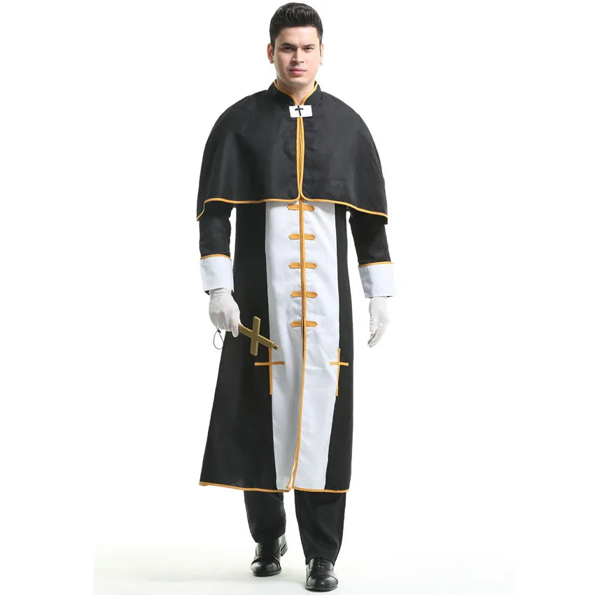 Couple Halloween Costume for Women Men Medieval Cosplay Priest Nun Missionary Costume Church Religious Convent Fancy Party Dress