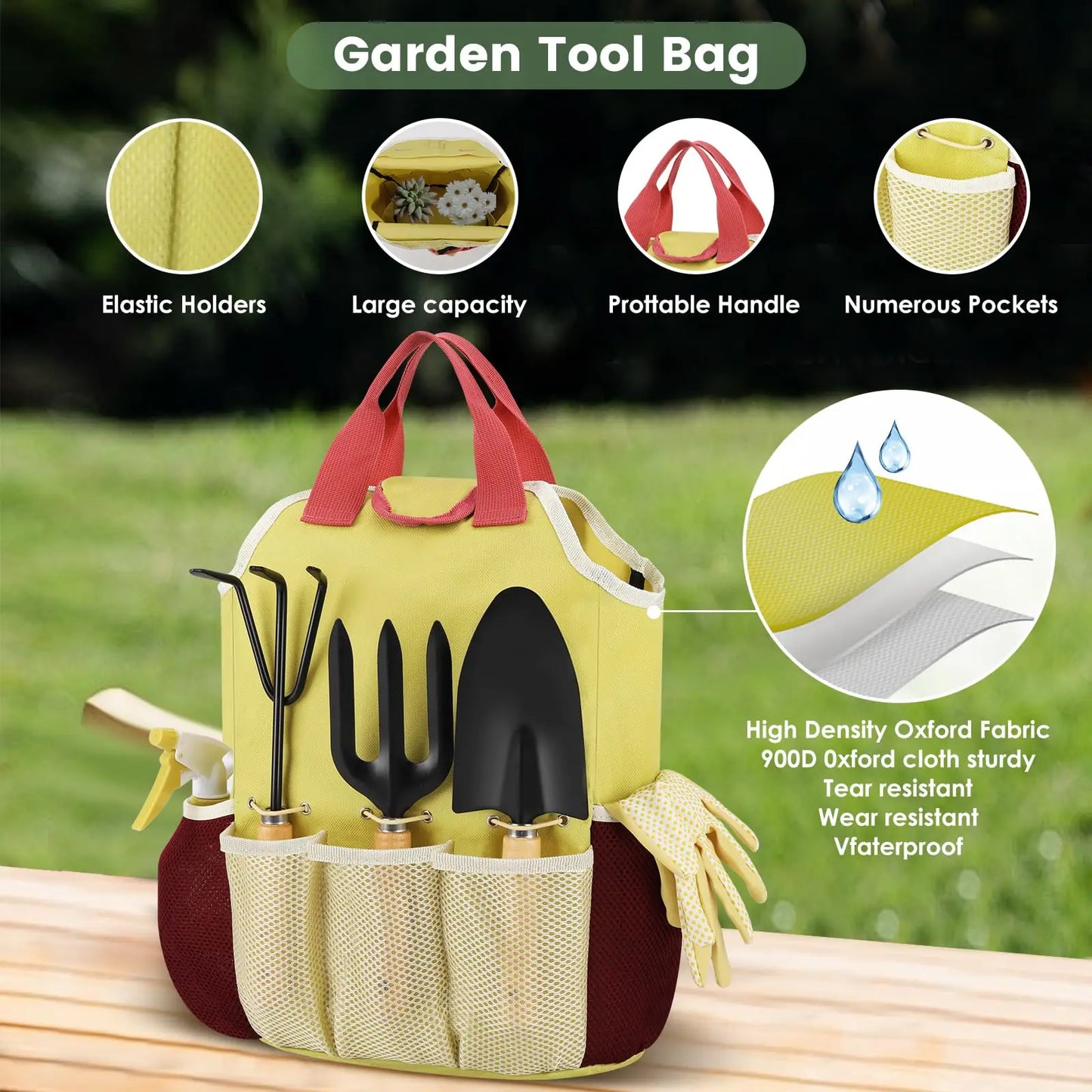 Juego completo de 10 herramientas de jardinería resistentes, con agarre de goma antideslizante, bolsa de almacenamiento, pala, tijeras y herramientas para exteriores.