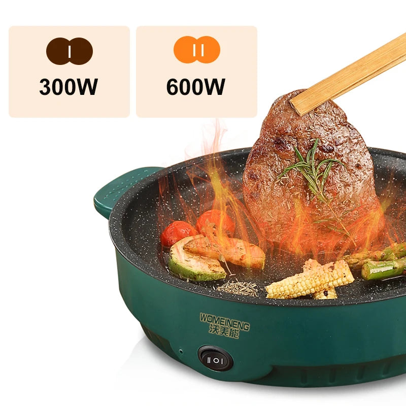 Sartén eléctrica multiusos de 220 V para barbacoa doméstica, filetes fritos, pescado, tortillas, sartén antiadherente.