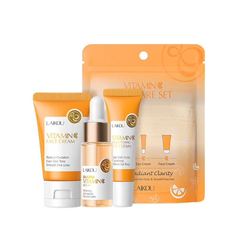 LAIKOU - Set de 3 cremas faciales con vitamina C 24K Golden Sakura para el cuidado de la piel, suero, crema para ojos, hidratante, antiarrugas