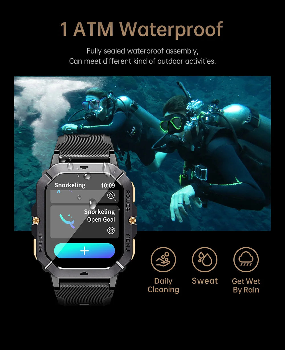 Reloj inteligente con Bluetooth de 2,02 pulgadas para hombre y mujer, batería de 410 mAh, resistente al agua hasta 1 ATM, monitor de ritmo cardíaco y salud, para deportes al aire libre
