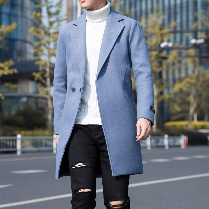 Autumn and Winter Men's Windbreaker Youth Plus Size Woolen Coat Men's Mid-length Korean Version Casual Coat Coat for Men