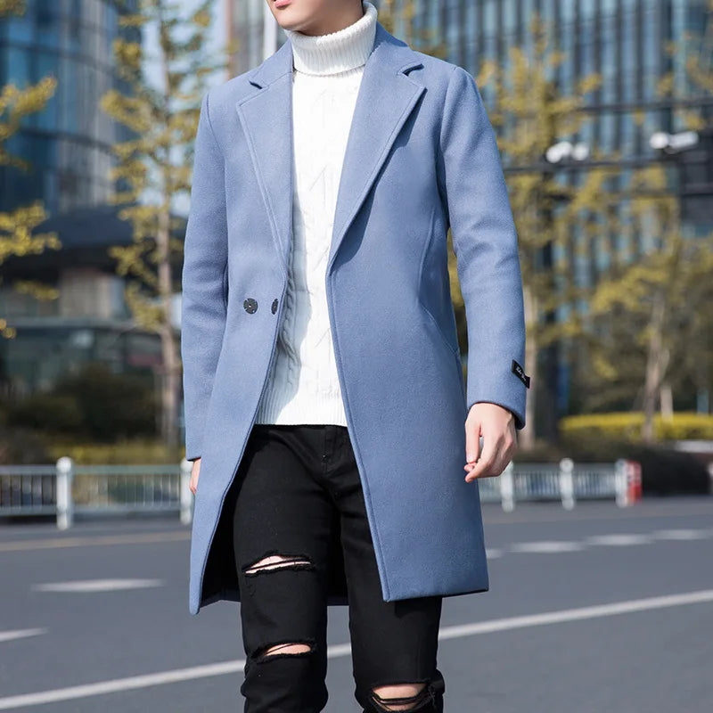 Autumn and Winter Men's Windbreaker Youth Plus Size Woolen Coat Men's Mid-length Korean Version Casual Coat Coat for Men