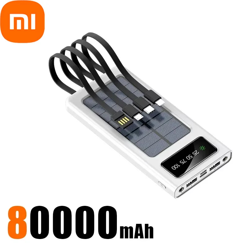 Banco de energía solar Xiaomi de 500.000 mAh, gran capacidad, carga rápida, 4 cables USB duales para iPhone y Samsung.