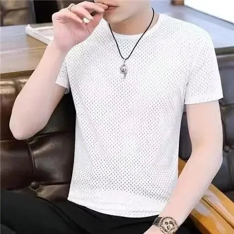 Conjunto de polo informal para hombre, moda de verano, manga corta plisada, cuello vuelto, traje de dos piezas, ropa ligera para hombre