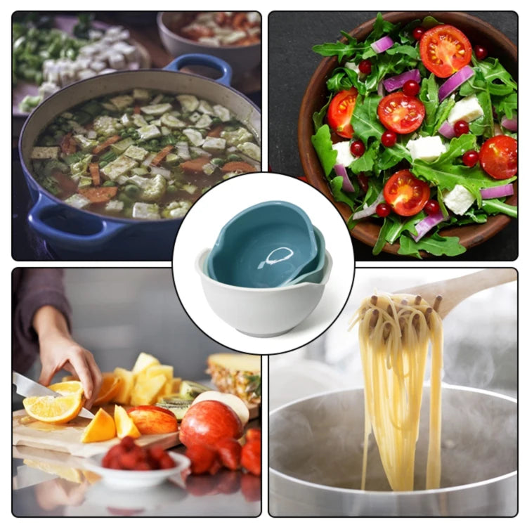 3 cuencos de plástico para mezclar ensaladas, frutas, verduras y aperitivos.