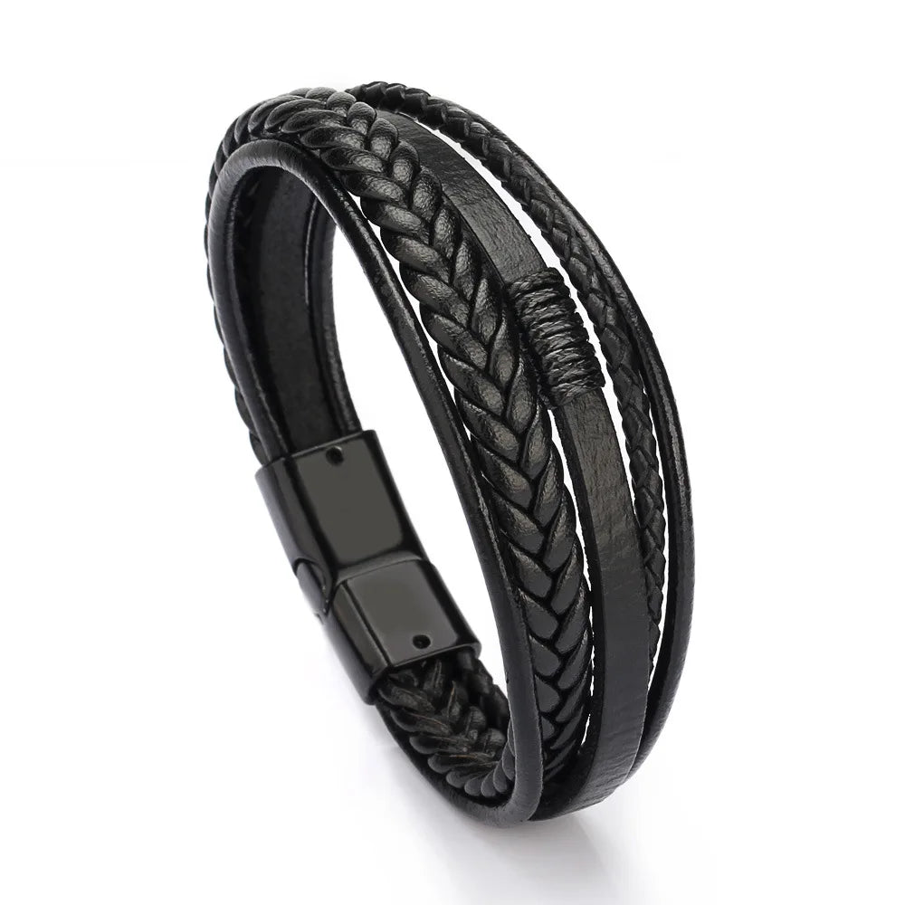 Pulseras de cuero de moda para hombre, pulseras de cuerda trenzada multicapa, pulseras masculinas, joyería, pulsera para hombre