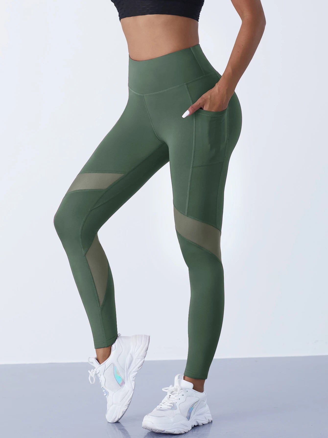 Women's Mesh Splicing Yoga Pants Shaping Leggings High Waist Tummy Control Lift Hips Running Workout Activewear Pants For Female