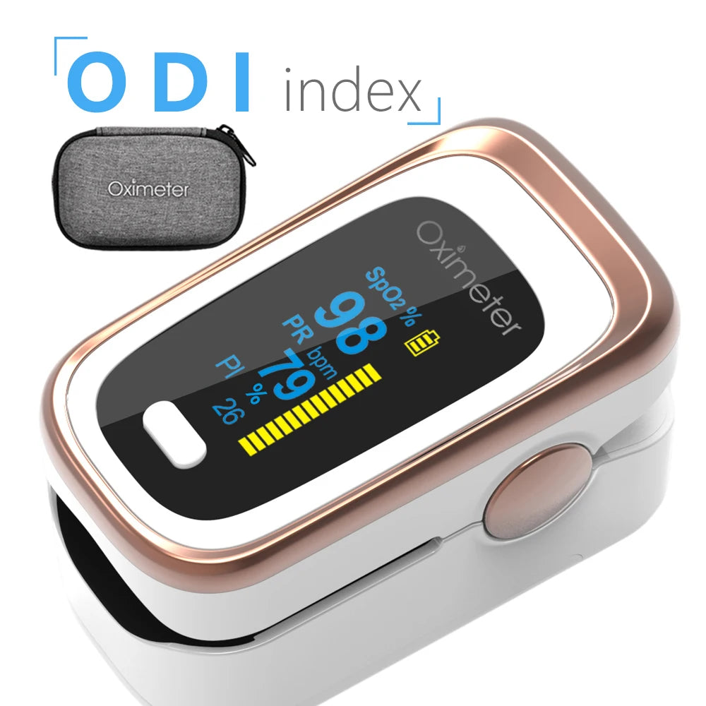 Oxímetro de pulso digital portátil OLED con monitor de sueño de 8 horas y estuche para pulsioxímetro digital.