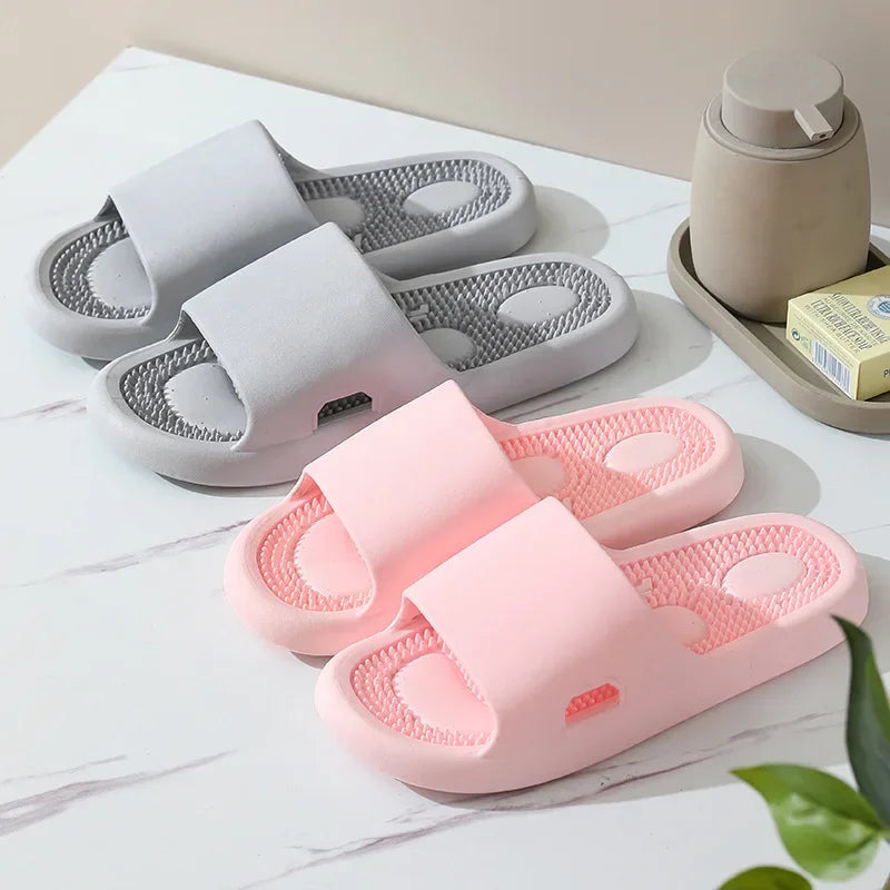 Zapatillas de masaje para interiores con suela suave para terapia de pies, antideslizantes, para hombres y mujeres, sandalias de verano para uso doméstico con pegatinas de puntos de acupuntura.