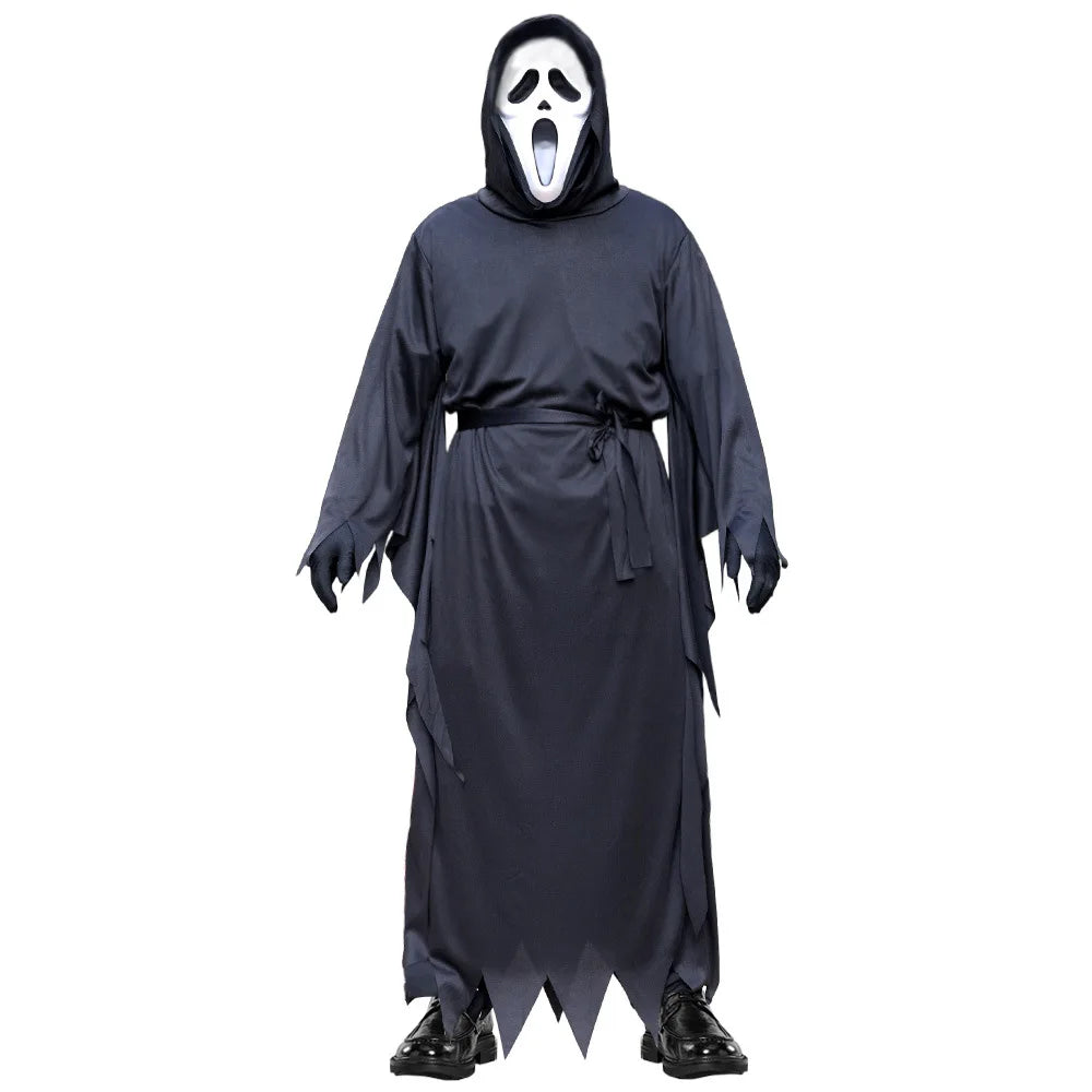 Kids Adult Horror Scary Costume Boys Girls Death Ghostface Dress Halloween Costume Children Ghost Robe Mask Costume