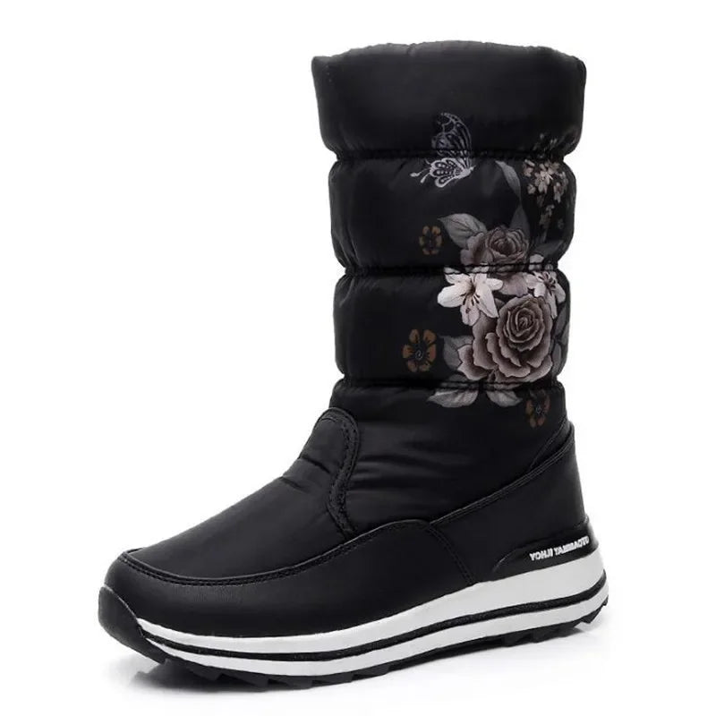 Botas de nieve para mujer, botas de invierno con plataforma, botas gruesas de felpa, impermeables y antideslizantes, zapatos de invierno de moda para mujer, botas cálidas de piel para mujer