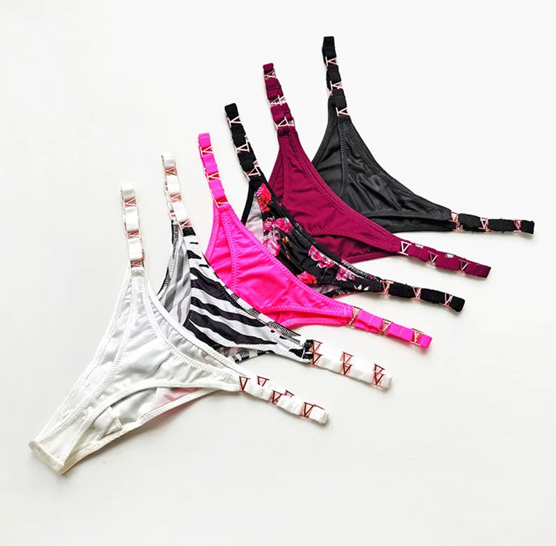 Tanga sexy sin costuras para mujer, ropa interior, bragas, bragas con estampado de cebra y flores, tiro bajo, de lujo, con hebilla de metal, bikini para chicas, bragas femeninas