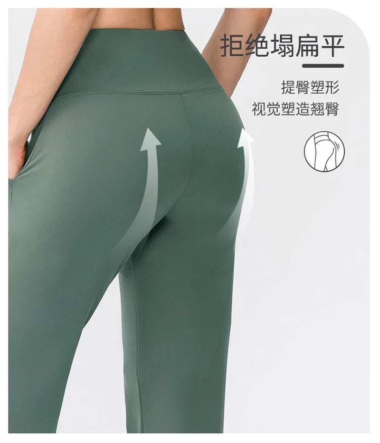 Pantalones deportivos para mujer, estilo casual, para yoga, holgados, de talle alto, elásticos, para entrenamiento físico, rectos, para correr, Yu02334