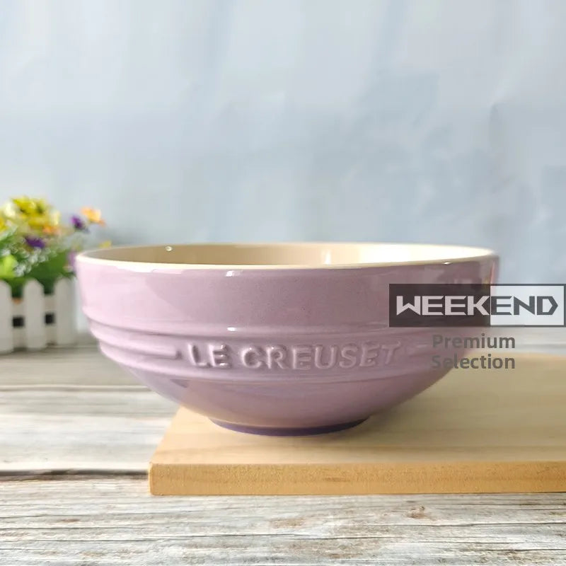 Cuenco de porcelana esmaltada de colores fríos Le Creuset, cuenco de arroz, cuenco para sopa con cara de arcoíris, cuenco francés con diseño de mono redondo para uso doméstico