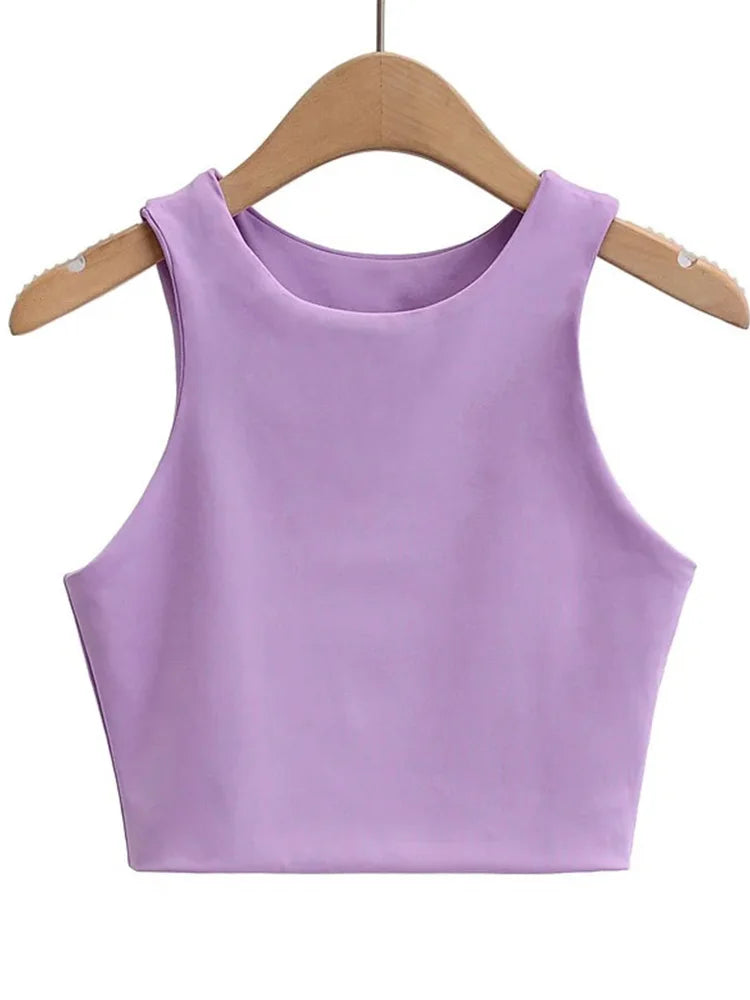 Tops ajustados sexis de moda de verano 2023 para mujer, cuello redondo, sin mangas, de nailon doble, de buena calidad, en 6 colores