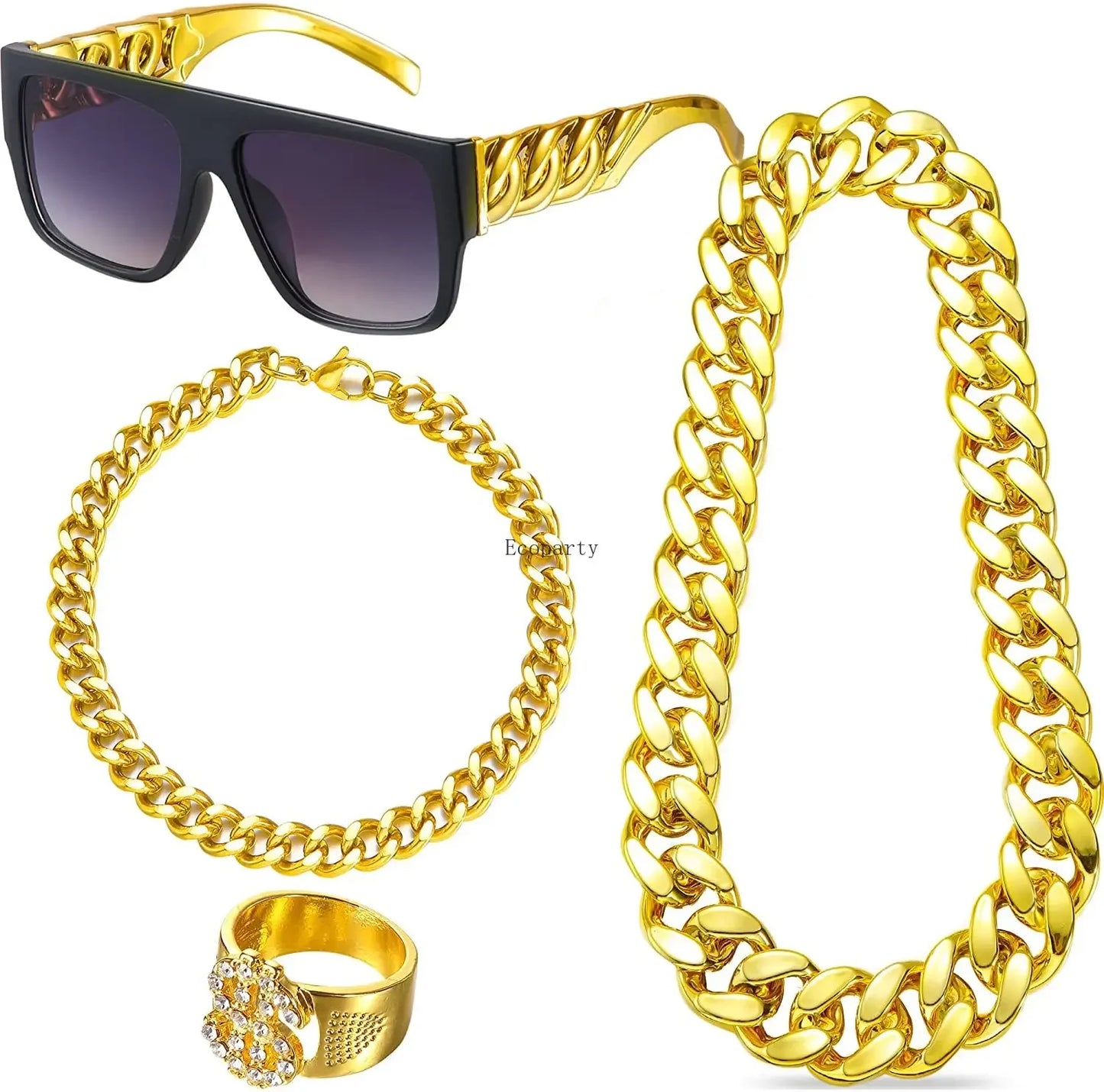 Disfraces de los 80 y 90: Hip Hop de los 90, disfraces de los 80 y 90 para hombres y mujeres, atuendo de los 90 para hombres, cadena de oro falsa, accesorios de los 80, Ecoparty