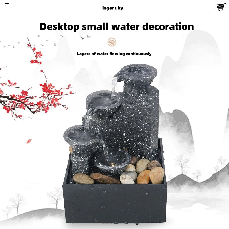 Decoración de cascada de escritorio, adornos creativos de agua corriente, adornos pequeños para sala de estar y oficina, adornos de fuente de escritorio