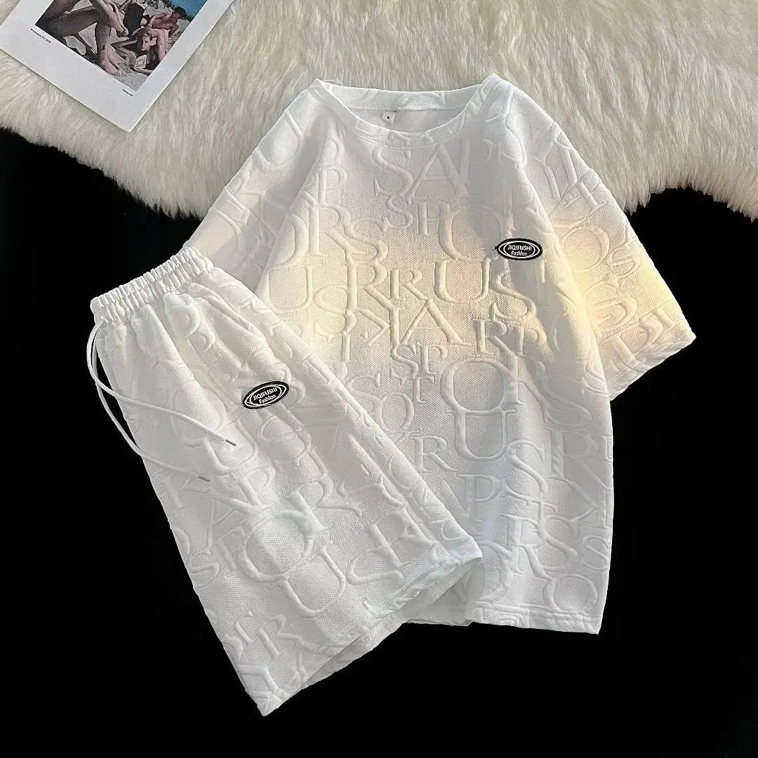 Conjunto de camiseta y pantalones cortos de manga corta para hombre, ropa deportiva informal de verano, corte holgado, marca de moda, largo de cinco cuartos, cómodo