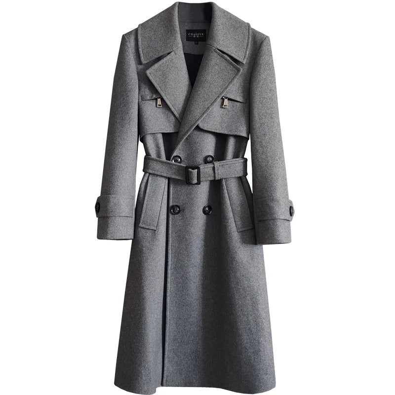 Gabardina cruzada de otoño para hombre, mezcla de lana de invierno, de alta calidad, a la moda, con cremallera, informal, ajustada, de color liso.