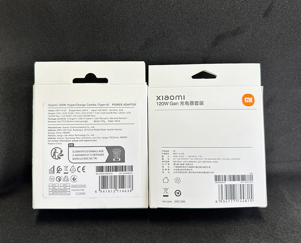 Cargador original Xiaomi de 120 W con conector tipo C y carga rápida GaN. Compatible con Xiaomi Mi 17, 14 Pro, 13t, Poco F7 Ultra, F4 GT y Redmi Note 13 Pro+.
