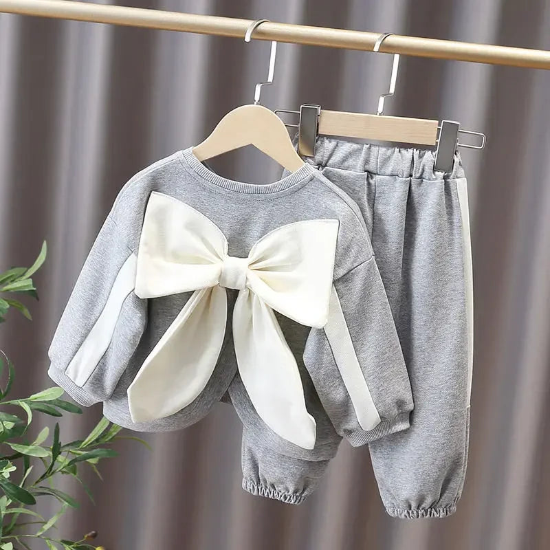 Conjuntos de ropa para niños con lazo, ropa de bebé niña, ropa de boutique para niños, sudadera con bolsillo y pantalones, conjunto para 1 a 6 años