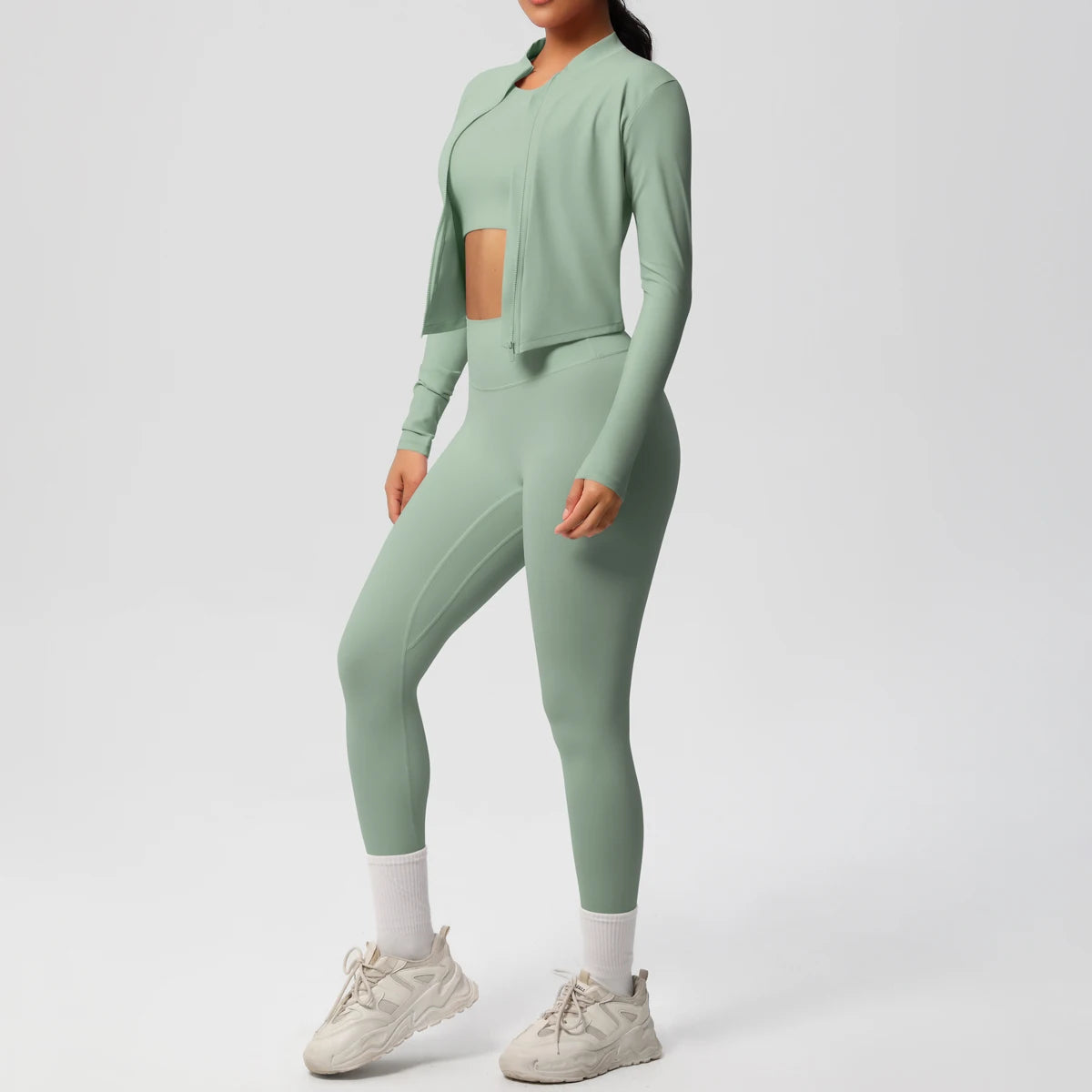 Conjunto de leggings de yoga, top deportivo con cremallera y manga larga, transpirable, para correr al aire libre, pantalones de yoga ajustados e informales, ropa de fitness