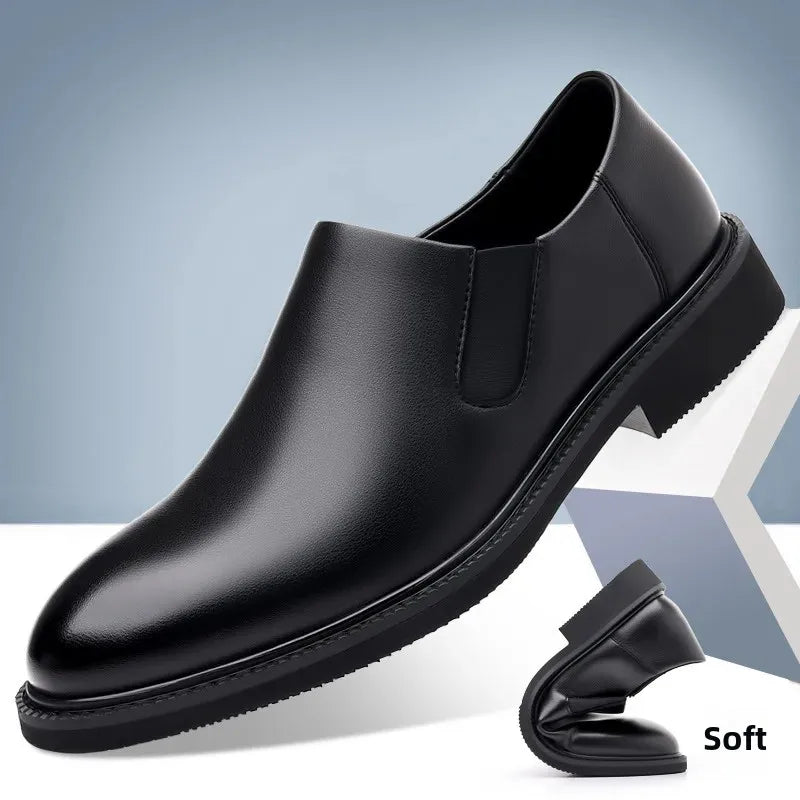 Zapatos de negocios de punta redonda para hombre, botas cortas, cómodos, de suela suave, altos, sin cordones, para primavera y otoño, de cuero, informales