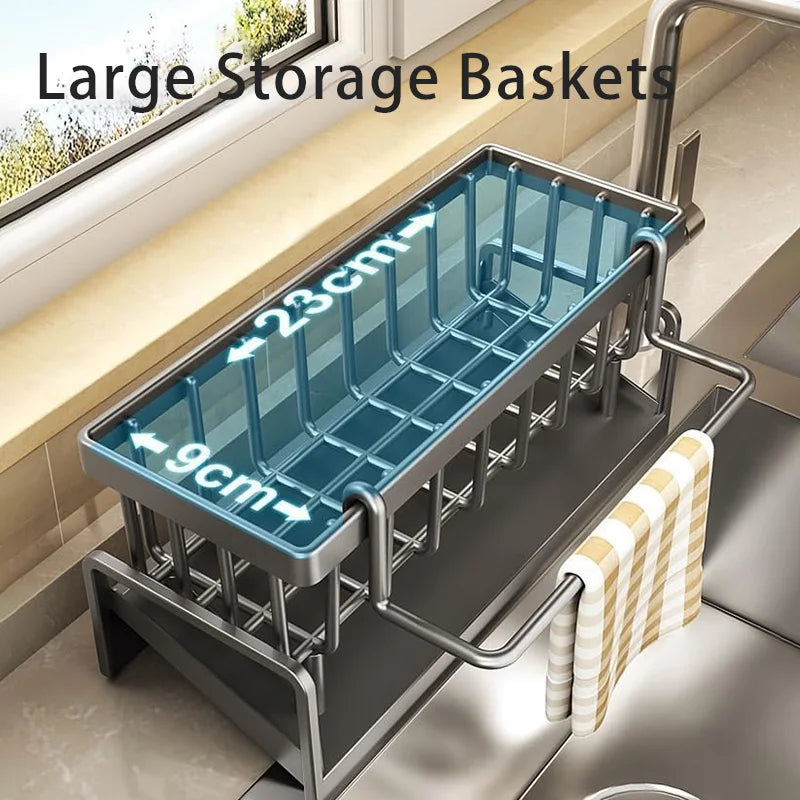 Escurridor de fregadero de plástico, estante autodrenante para fregadero, organizador de cocina, soporte para esponja, escurridor para trapos, toallero, cesta de filtro