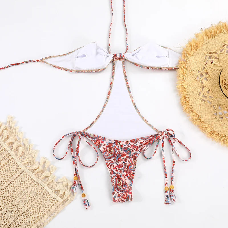 Traje de baño de una pieza con cuello halter para mujer, bañador sexy con cordones y push up, conjuntos de bikini lisos 2023, ropa de playa, monokini