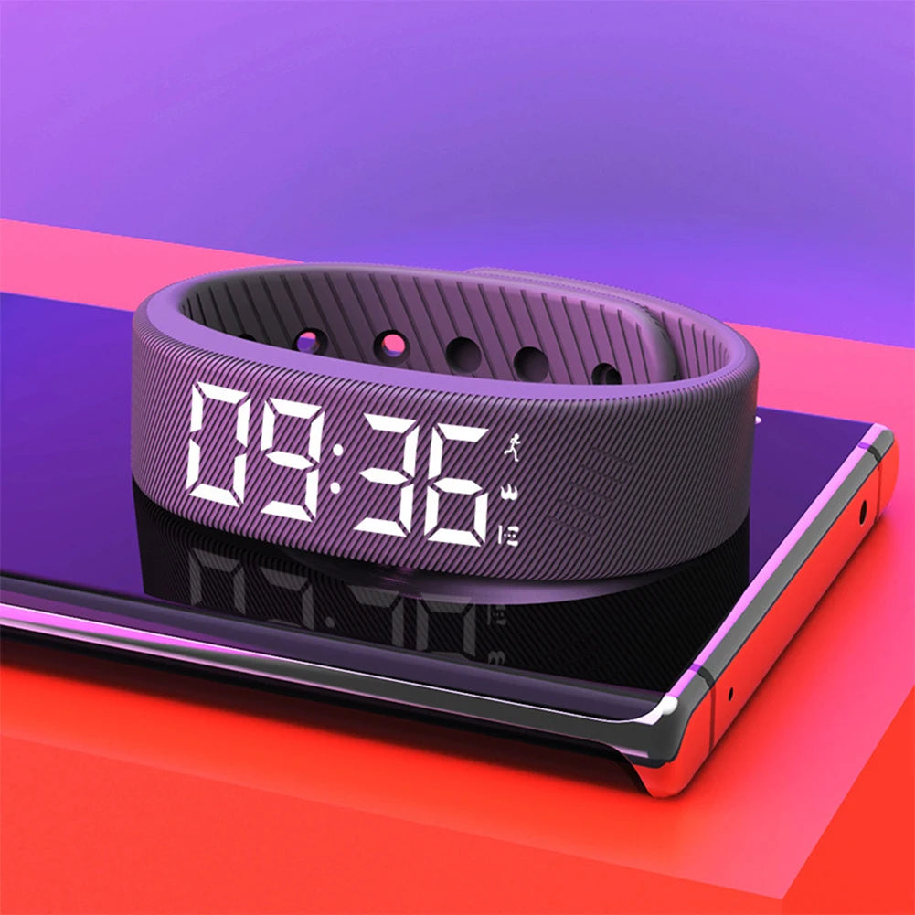 Pulseras inteligentes digitales LED, reloj inteligente resistente al agua, podómetro para correr, monitor, alarma de vibración y recordatorio.