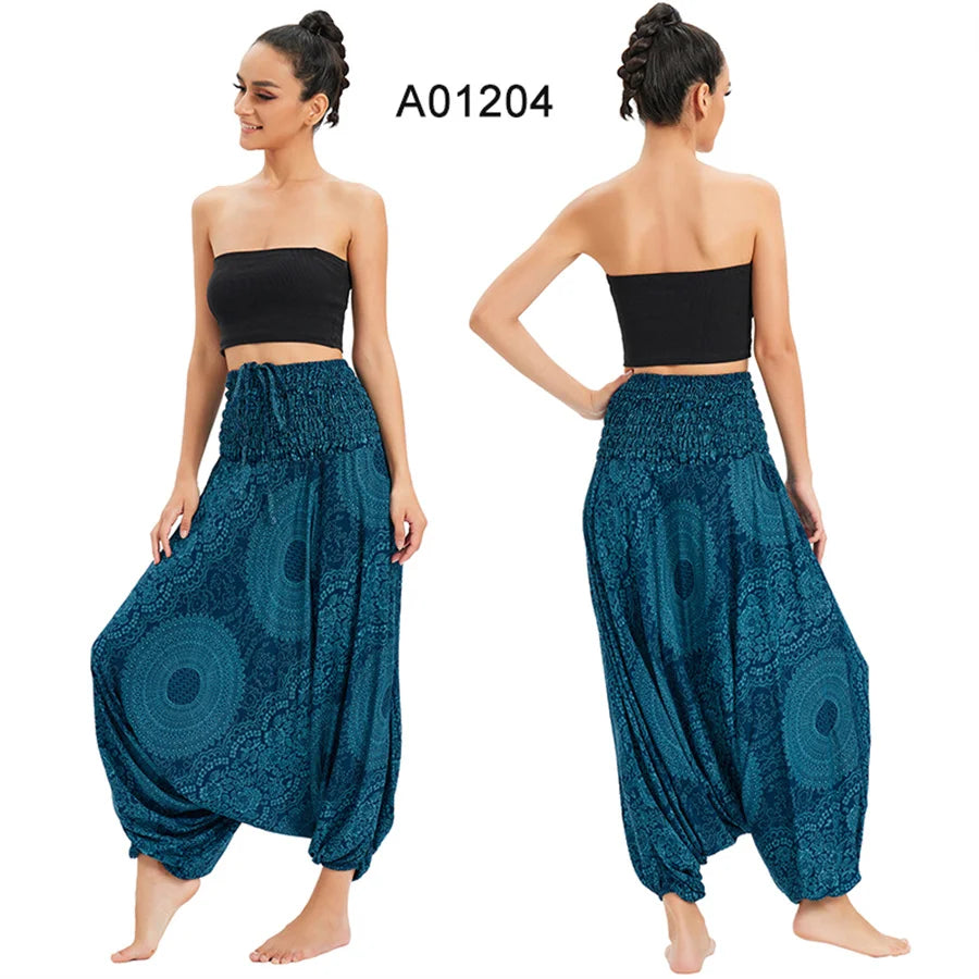 Bohemian Pants Women Pantalones Mujer Hippie High Waist Rayon Harem Baggy Boho Yoga Beach Wear Pour Femme Calca Feminina Printed