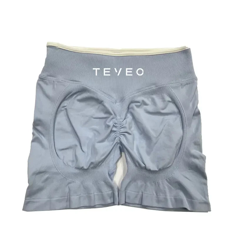 TEVEO - Pantalones cortos deportivos de yoga para mujer, pantalones deportivos elásticos para fitness y ciclismo, conjunto de sujetador de yoga corto Ignite Sculpt Scrunch, leggings