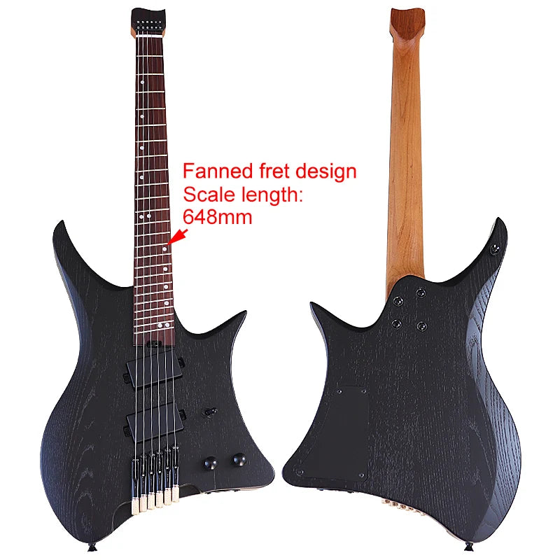 Mini guitarra eléctrica de 6 cuerdas sin pala, 30 pulgadas, cuerpo de madera maciza de paulownia, mástil de arce.
