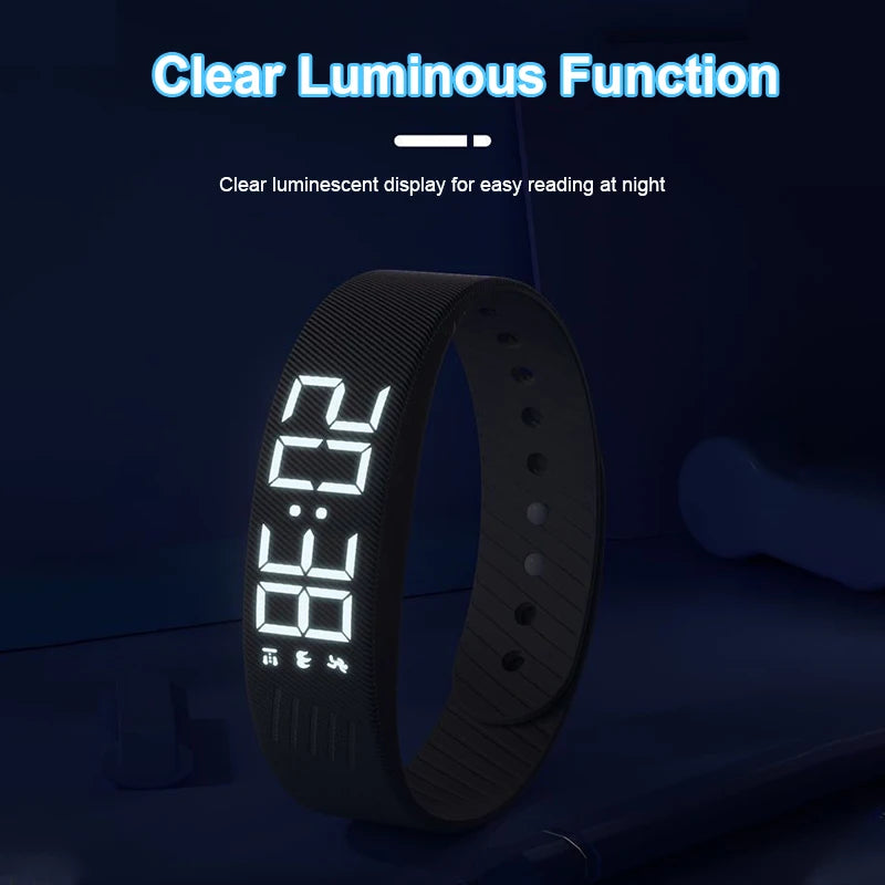 Pulsera inteligente LED digital resistente al agua, reloj inteligente con podómetro para correr, monitor, banda inteligente, alarma de vibración y recordatorio.