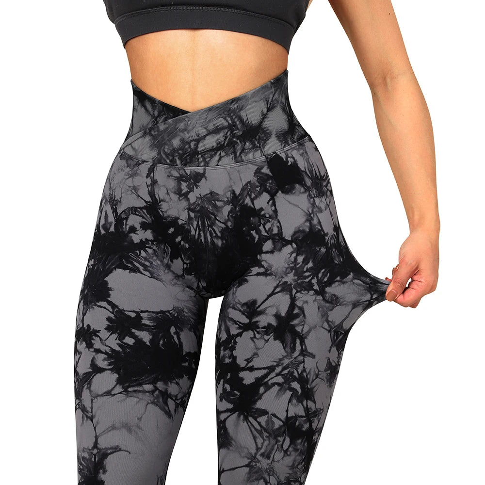 Mallas deportivas con efecto tie-dye para mujer, leggings push up para entrenamiento, leggings deportivos para mujer, pantalones de gimnasio sin costuras con efecto push-up