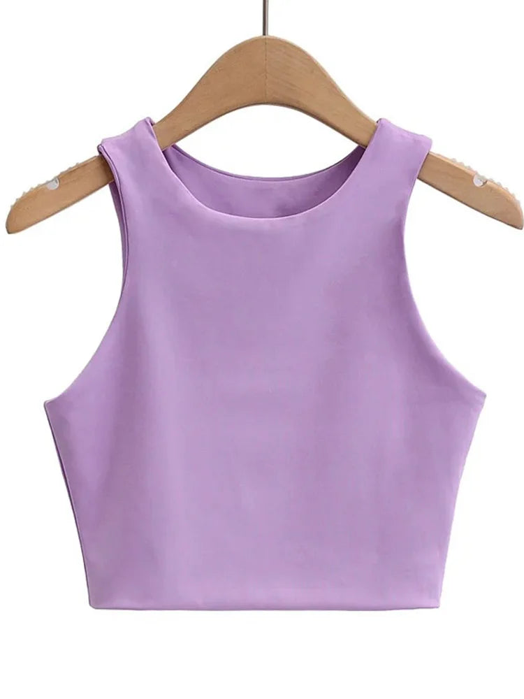 Tops ajustados sexis de moda de verano 2023 para mujer, cuello redondo, sin mangas, de nailon doble, de buena calidad, en 6 colores