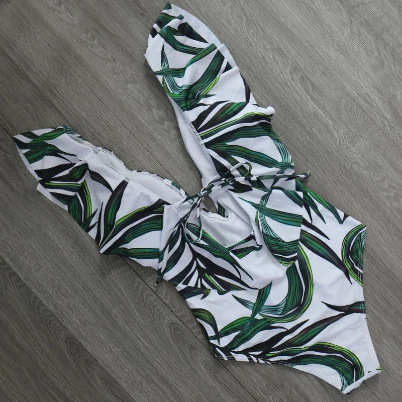 Traje de baño de una pieza 2025, bañador sexy de realce para mujer, monokini con volantes y hombros ajustables, traje de baño, ropa de baño