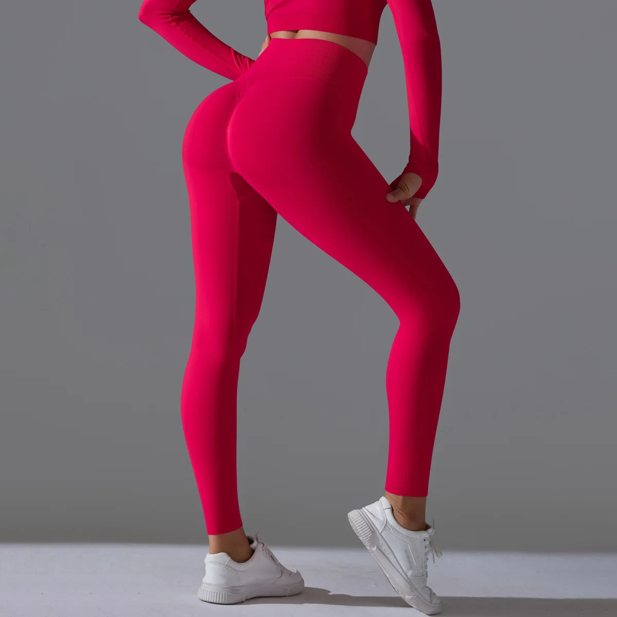 Leggings deportivos de yoga para mujer, sin costuras, cintura alta, elásticos, color sólido, para gimnasio, correr, secado rápido, realce y efecto moldeador.