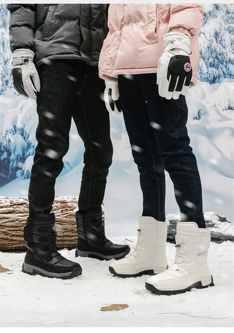 Nuevas botas de nieve cálidas de felpa para hombre, botas altas de invierno para hombre, botas de moto impermeables de invierno, botas de senderismo antideslizantes para exteriores para hombre.