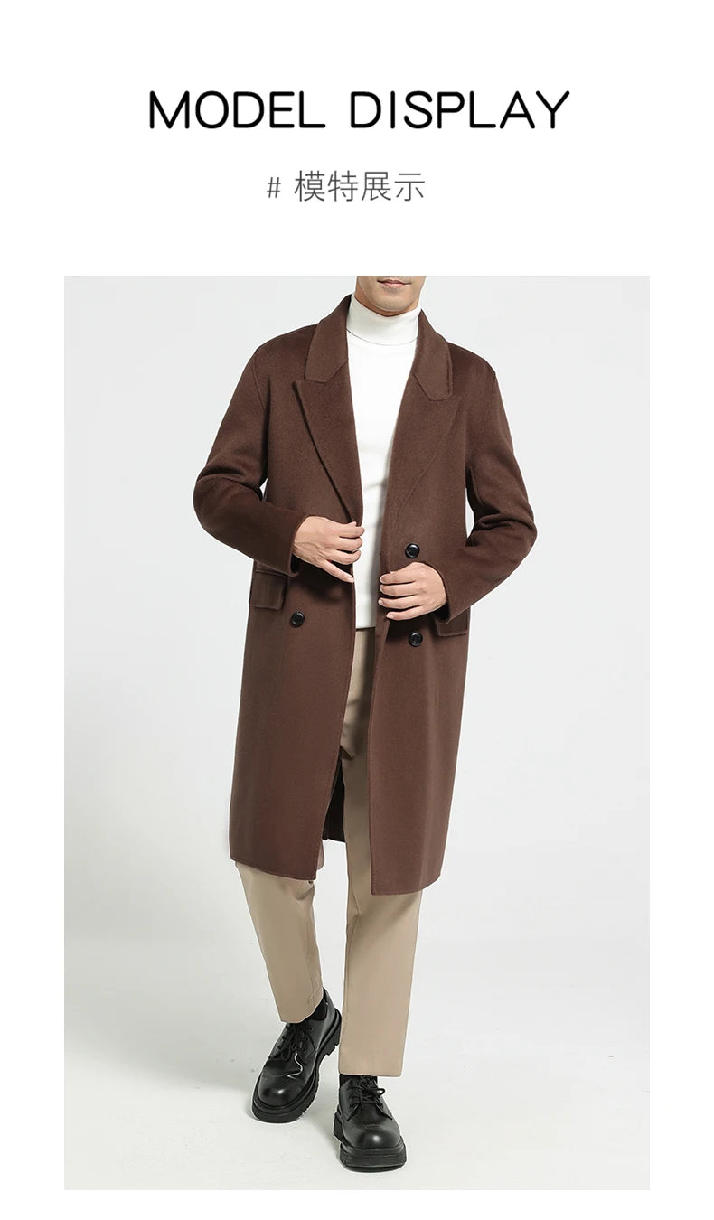 Autumn Winter New 100% Wool Double-sided Wool Coat Men's Korean Suit Collar Wide Fluffy Woolen Coat Simple and Luxurious