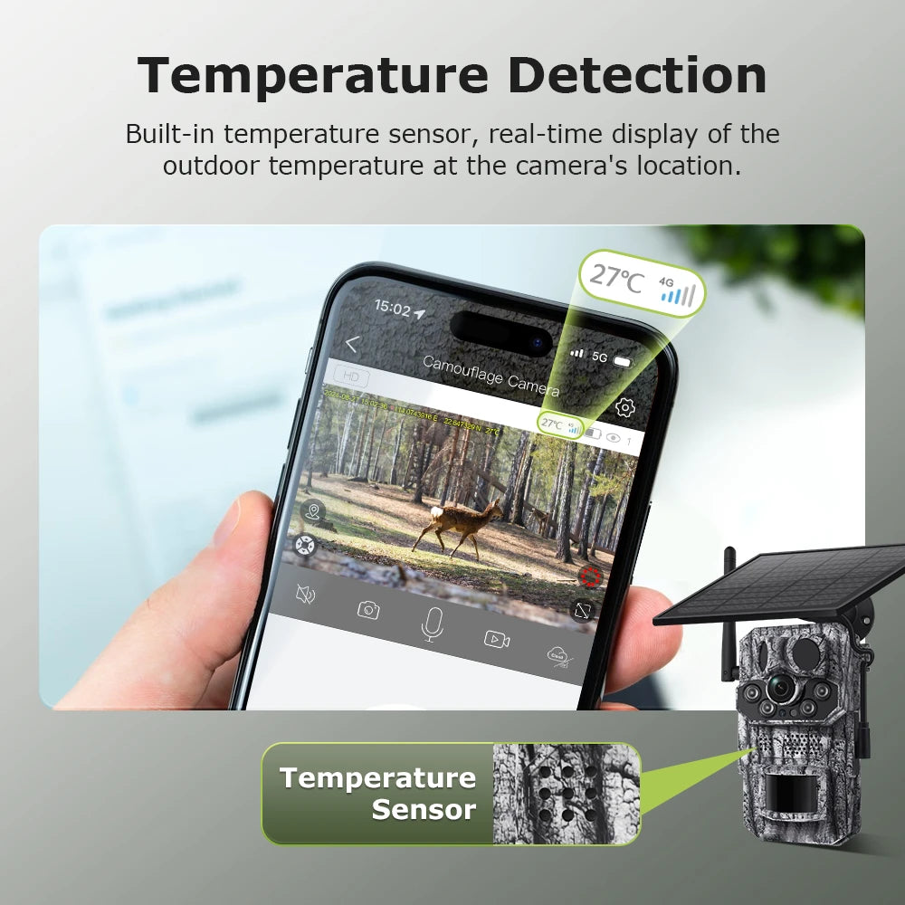 Cámara de rastreo celular Ucon 4G LTE de 5 MP con energía solar, sensor PIR activado por movimiento, tiempo de disparo de 0,2 s, visión nocturna, para caza de vida silvestre.