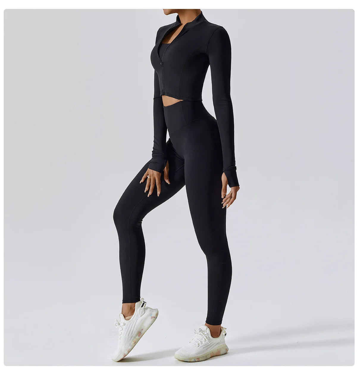 Conjunto de yoga de 3 piezas para mujer, conjuntos de entrenamiento, ropa deportiva para gimnasio, ropa deportiva con cremallera, leggings de manga larga y cintura alta, trajes deportivos, traje de yoga