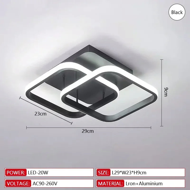 Lámpara de techo moderna de metal negro, araña de techo con luz tricolor para sala de estar, pasillo, balcón, decoración del hogar