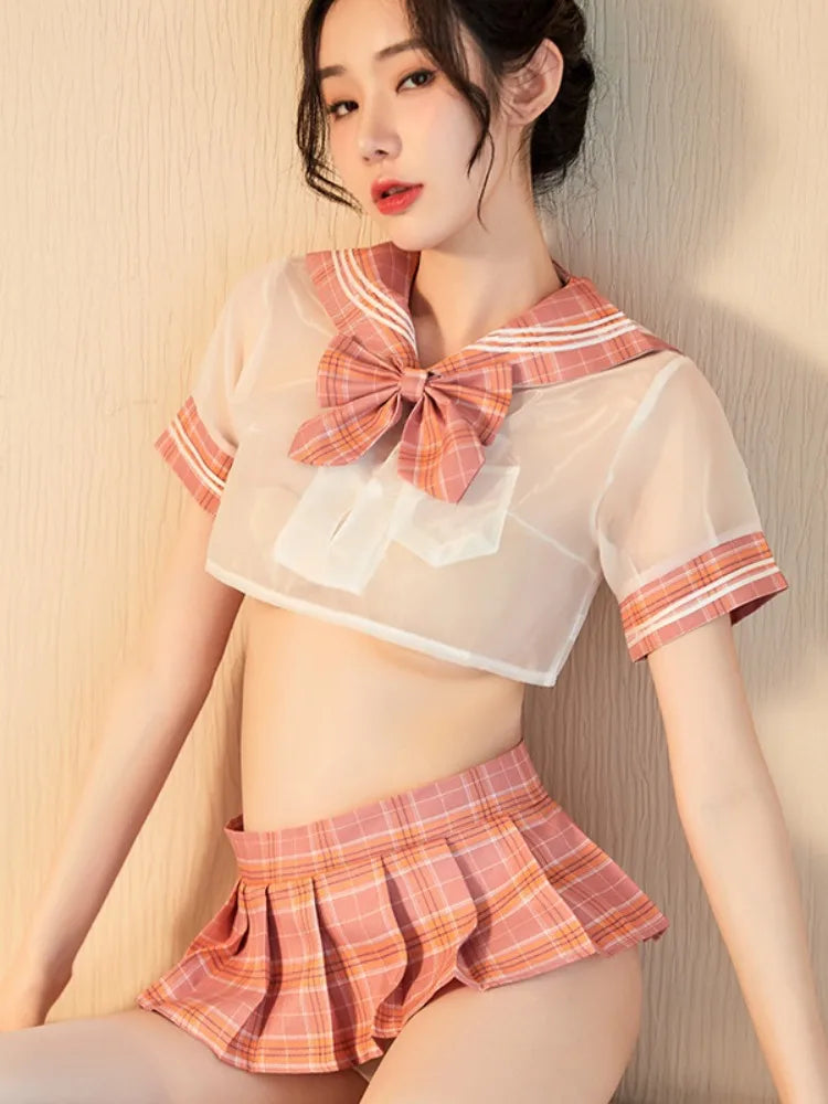 Role Play Student Cosplay Sexy Set Lingerie Full Set Plaid Skirt Female Underwear 6-Piece Youth Lingerie Accessories Sexy Girl