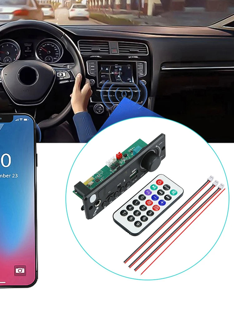 Módulo de radio FM para coche con amplificador de 6 W, CC 5 V, compatible con Bluetooth 5.0, módulo de audio TF, USB, reproductor de MP3, llamadas manos libres con control remoto