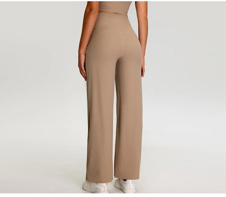 Pantalones de Yoga acanalados para mujer, leggings deportivos para gimnasio, leggings de cintura alta para fitness, pantalones deportivos para correr al aire libre, pierna recta.