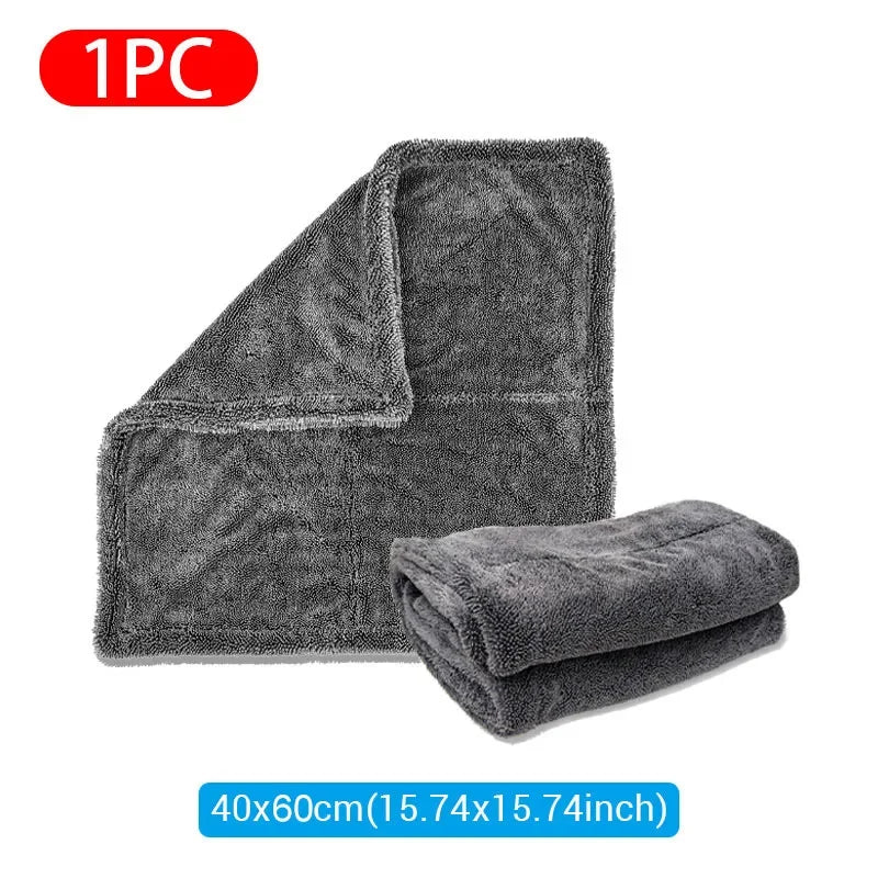 Toalla de microfibra para limpieza de autos de 1200 g/m²/600 g/m², de doble cara, súper absorbente, resistente a rayones y con pelusa suave.