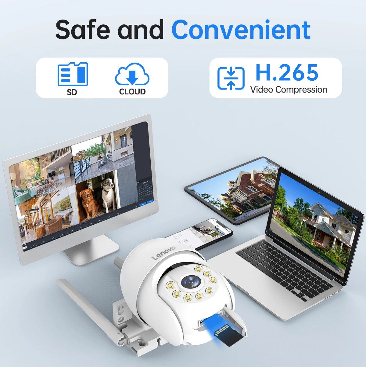 Cámara PTZ inteligente Lenovo de 5 MP con wifi para exteriores, zoom digital de 5x, seguimiento automático, cámara IP CCTV ONVIF, cámara de videovigilancia de seguridad.