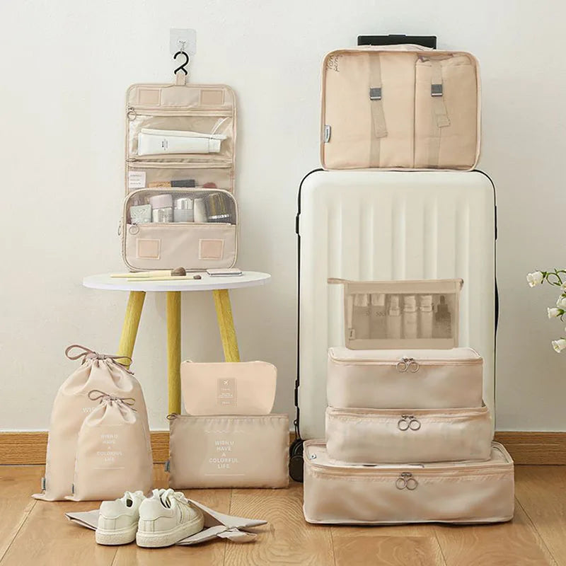 Juego de 11 bolsas organizadoras de viaje plegables, bolsas de almacenamiento, maletas, cubos de embalaje, estuches portátiles para ropa interior, zapatos, artículos de tocador